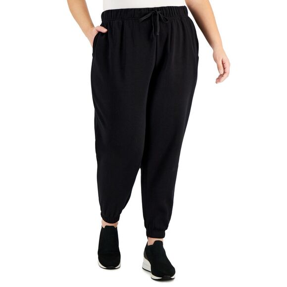 ID Ideology Plus Size Solid Fleece Jogger Pants, Created for Macy's - Deep Black - Picture 1 of 3